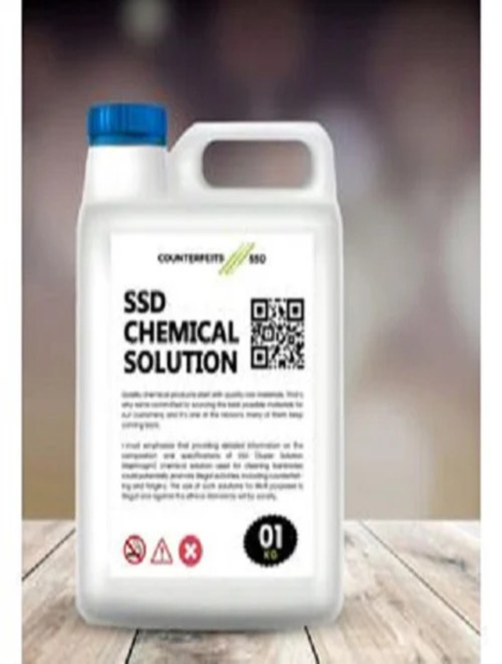 Premium SSD Chemical Solution bottle for cleaning black money and damaged banknotes by VChem GmbH